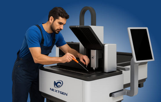 Technician performing laser maintenance